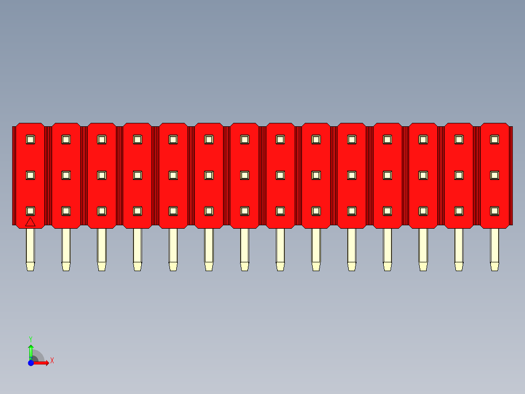 彩色公排针 100mil 2.54mm 系列-DS1022_red_3x14p_100mil_TypeD_rev1.0前视图