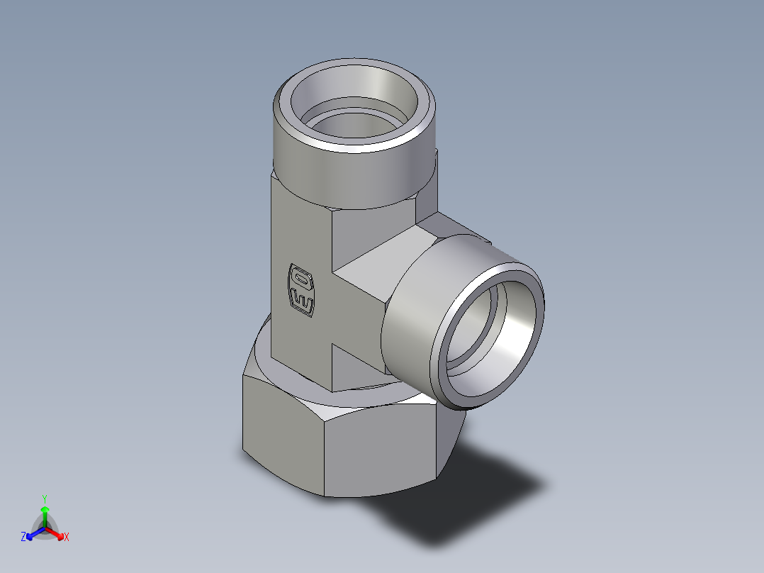 卡套式工业通用硬管接头EO_Swivel_nut_run_tee_EL18LOMDCF正等轴测图