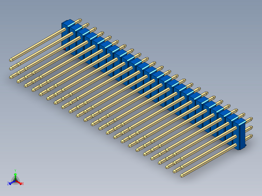 彩色公头100mil（2.54mm）系列-DS1021_blue_3x24p_100mil_Type19_rev1.0正等轴测图