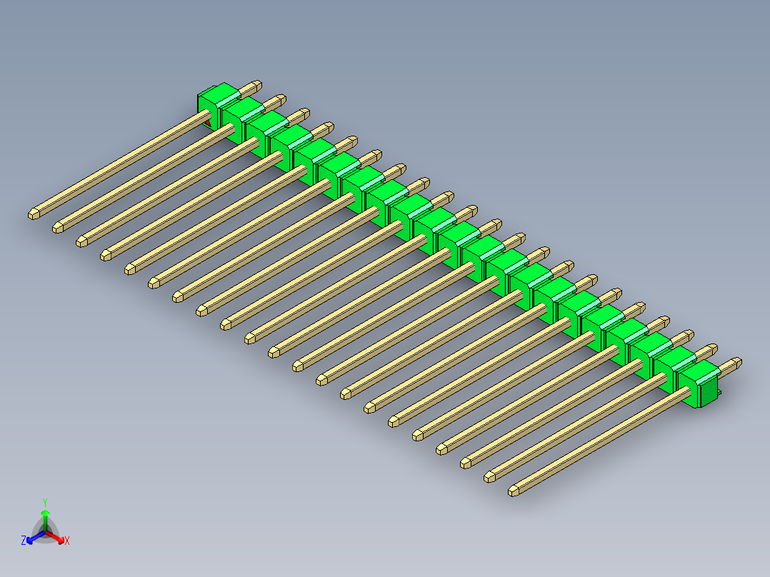彩色公头100mil（2.54mm）系列-DS1021_green_1x21p_100mil_Type19_rev1.0正等轴测图