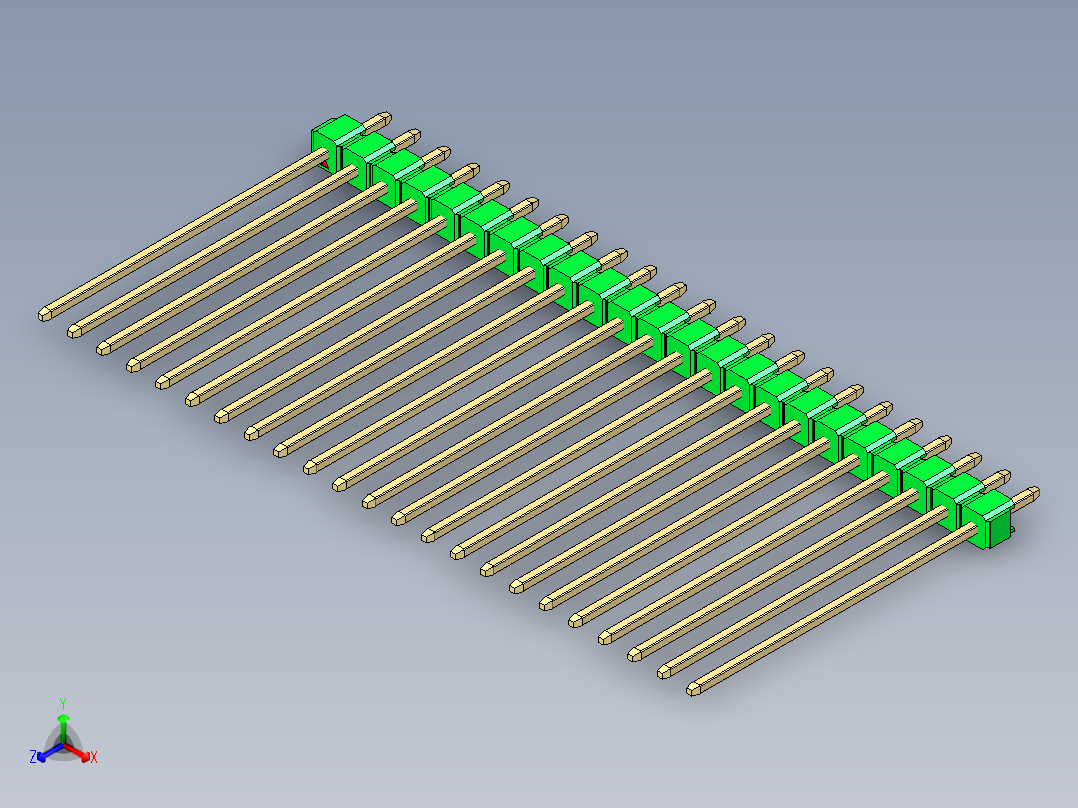彩色公头100mil（2.54mm）系列-DS1021_green_1x23p_100mil_Type43_rev1.0正等轴测图
