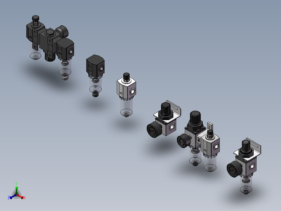 油水分离器JL JR JF JC JW系列6款正等轴测图