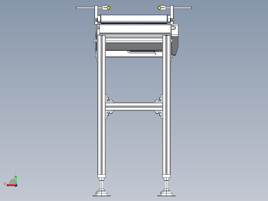 平皮带中间驱动输送机 圆棒工件导轨后视图
