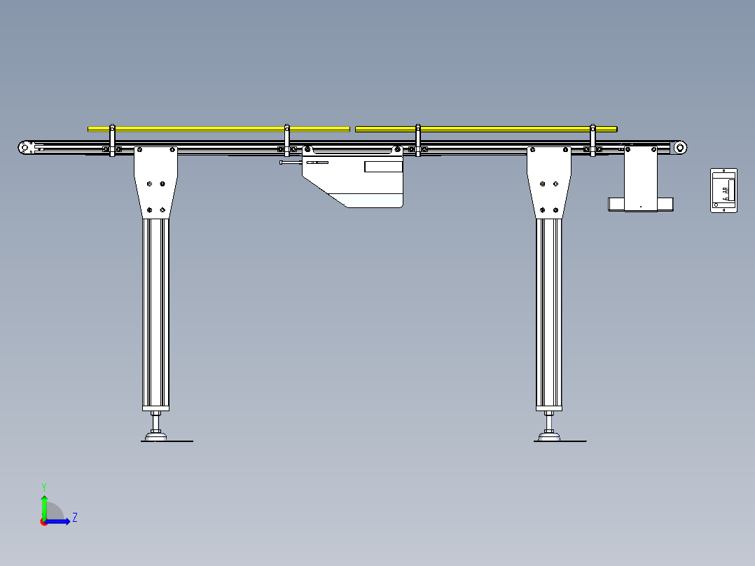 平皮带中间驱动输送机 圆棒工件导轨左视图