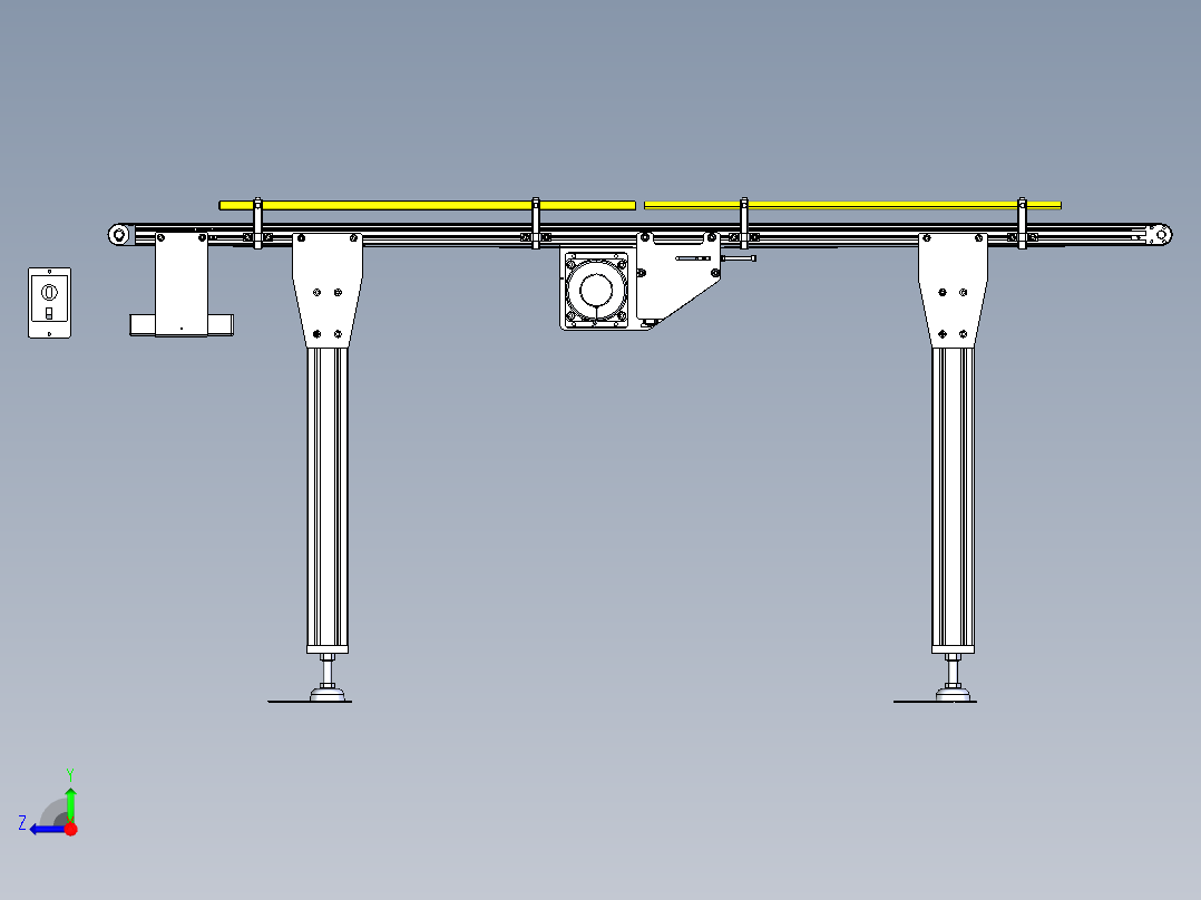 平皮带中间驱动输送机 圆棒工件导轨右视图