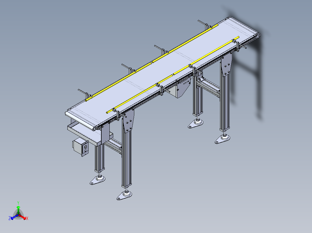 平皮带中间驱动输送机 圆棒工件导轨正等轴测图