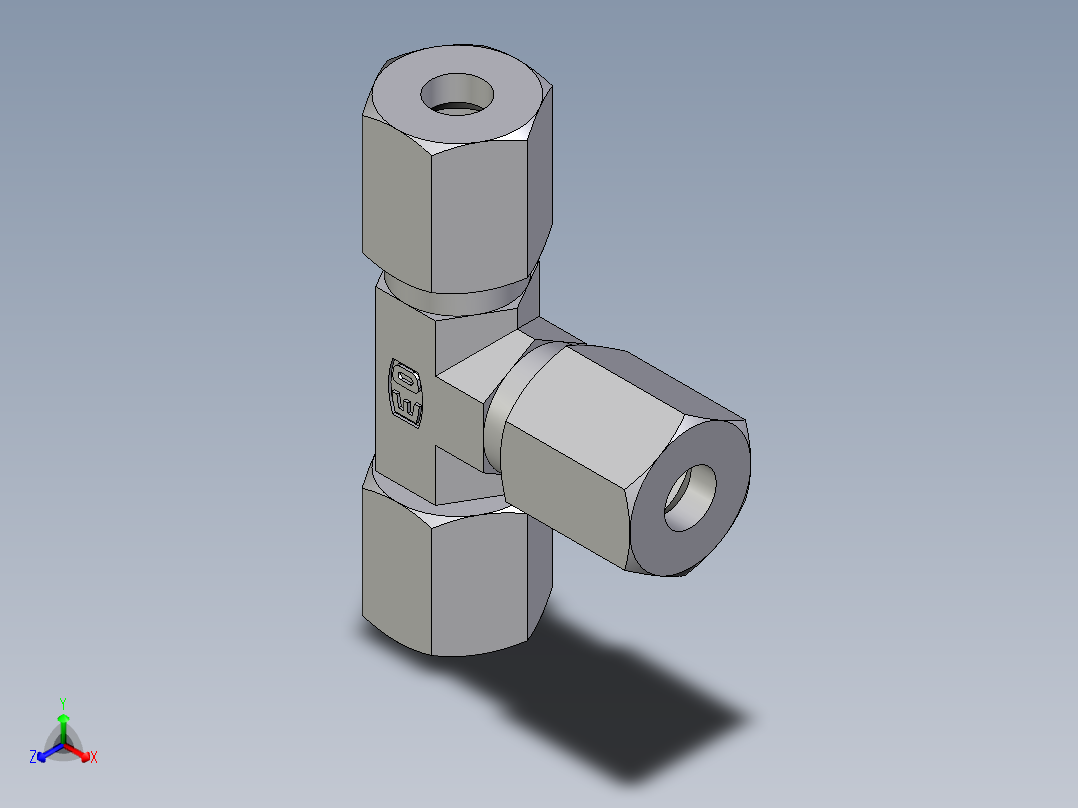 卡套式工业通用硬管接头EO_Swivel_nut_run_tee_EL06L71正等轴测图