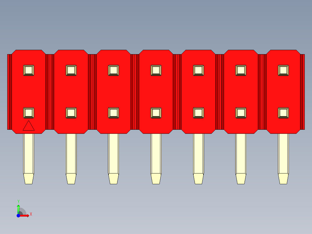 彩色公排针 100mil 2.54mm 系列-DS1022_red_2x07p_100mil_TypeD_rev1.0前视图