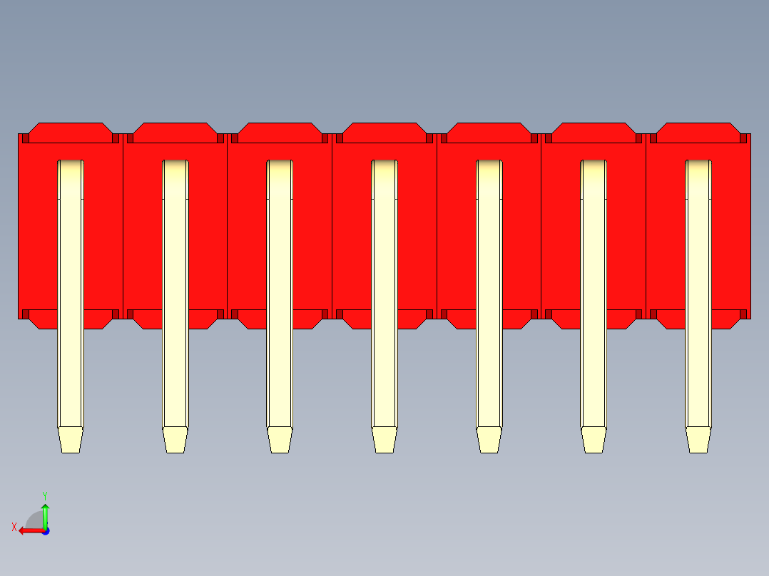 彩色公排针 100mil 2.54mm 系列-DS1022_red_2x07p_100mil_TypeD_rev1.0后视图