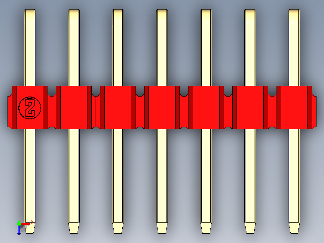 彩色公排针 100mil 2.54mm 系列-DS1022_red_2x07p_100mil_TypeD_rev1.0俯视图