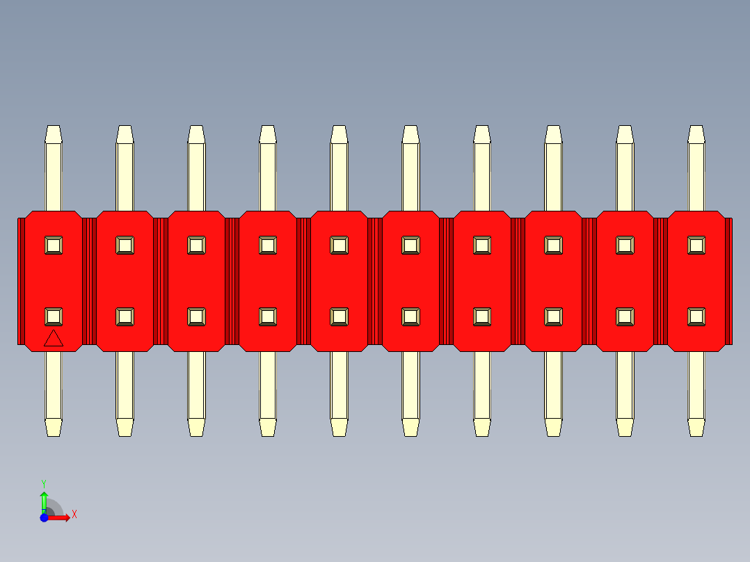 彩色公排针 100mil 2.54mm 系列-DS1022_red_20p_100mil_TypeSMT_rev1.0前视图