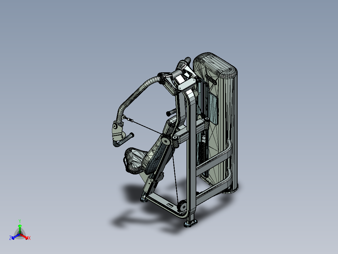 直臂夹胸健身器正等轴测图