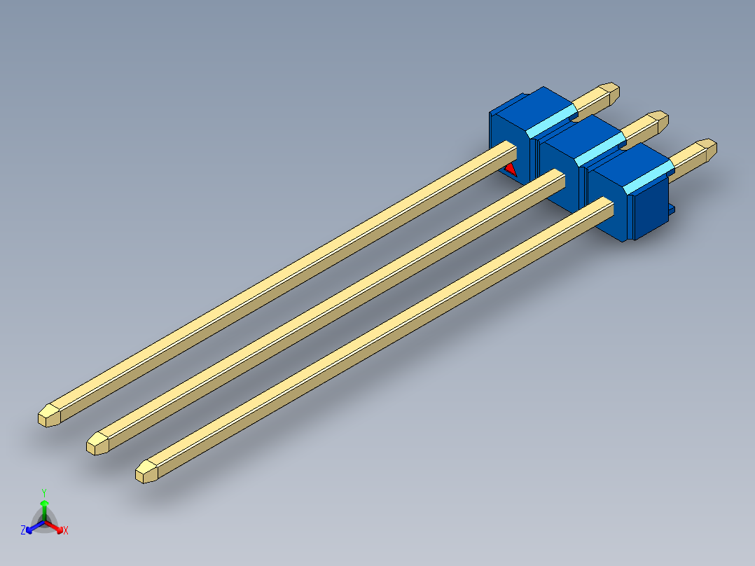彩色公头100mil（2.54mm）系列-DS1021_blue_1x03p_100mil_Type43_rev1.0正等轴测图