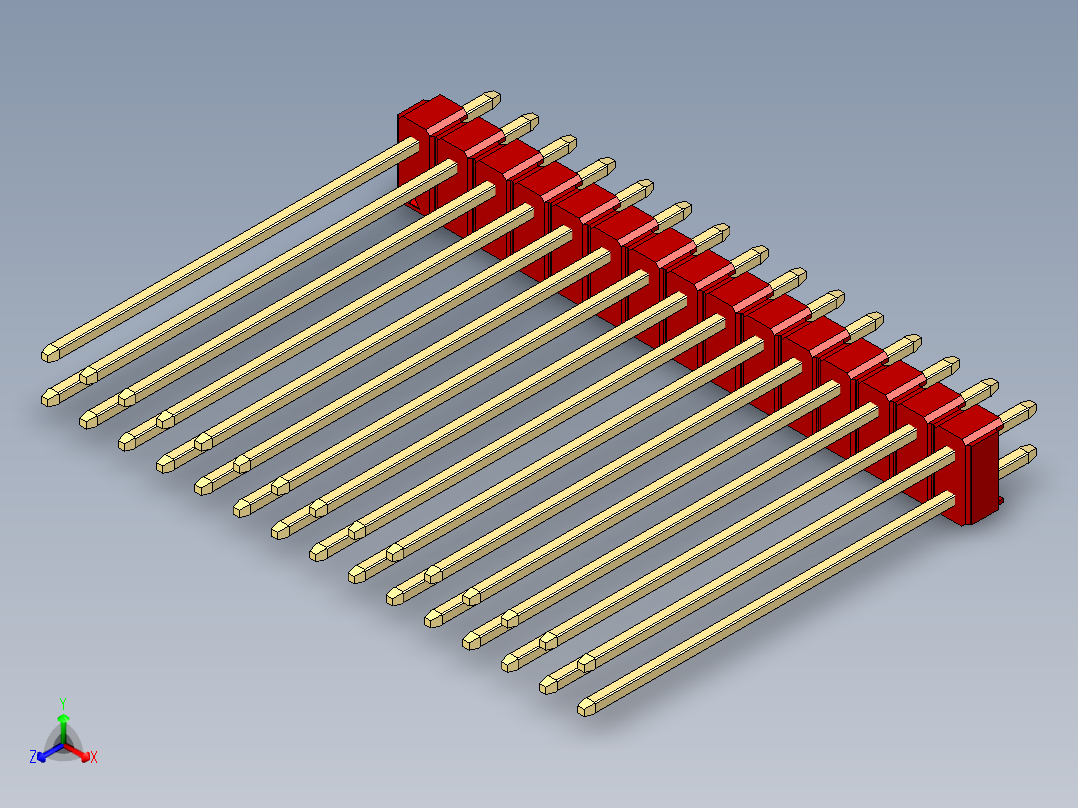 彩色公头100mil（2.54mm）系列-DS1021_red_2x15p_100mil_Type43_rev1.0正等轴测图