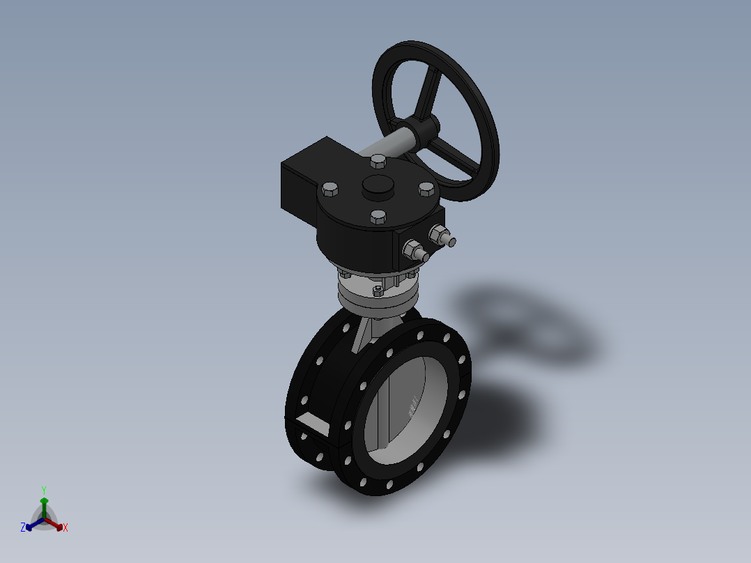 法兰式涡轮蝶阀-铸铁 DN50-DN600正等轴测图