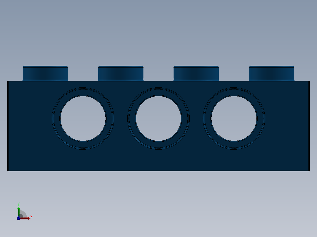 乐高机械组积木（横梁）-370123 Bright Blue Technic Brick 1 x 4 with Holes前视图