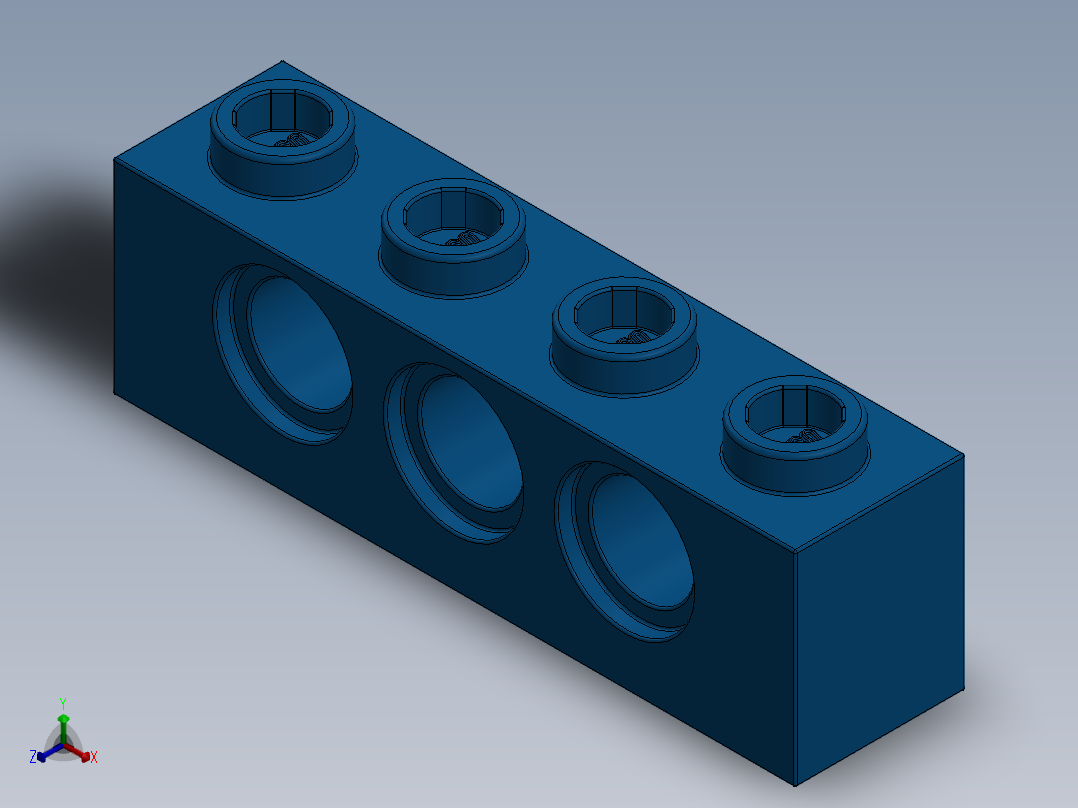 乐高机械组积木（横梁）-370123 Bright Blue Technic Brick 1 x 4 with Holes正等轴测图