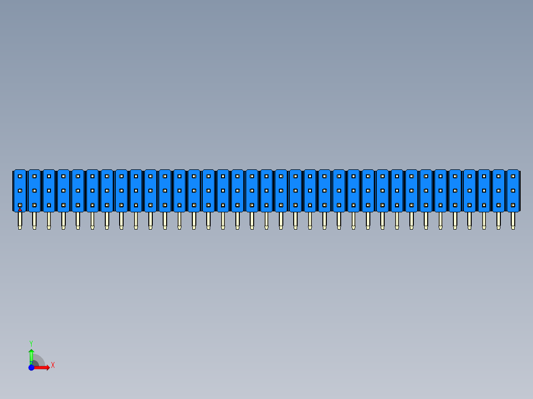 彩色公排针 100mil 2.54mm 系列-DS1022_blue_3x35p_100mil_TypeD_rev1.0前视图