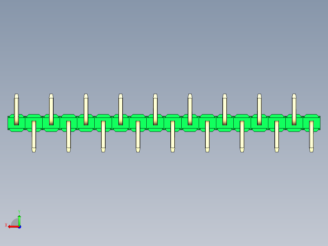 彩色公排针 100mil 2.54mm 系列-DS1022_green_18p_100mil_Type_SMT_R2_rev1.0后视图