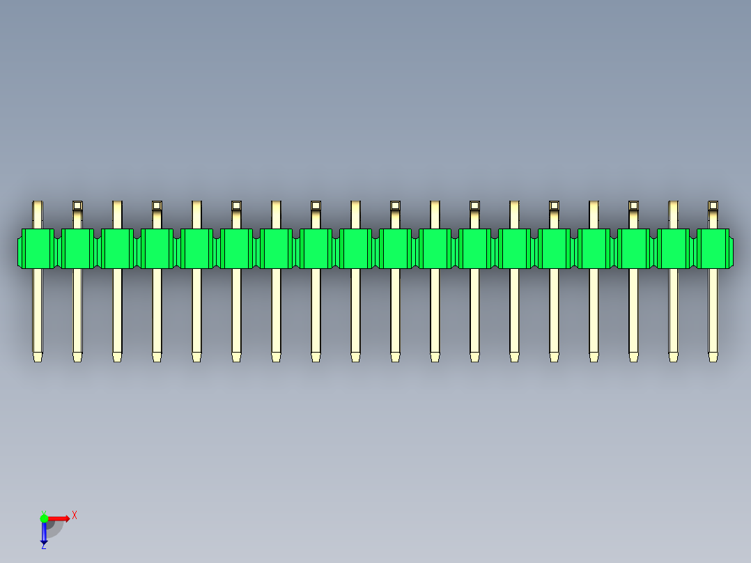 彩色公排针 100mil 2.54mm 系列-DS1022_green_18p_100mil_Type_SMT_R2_rev1.0俯视图