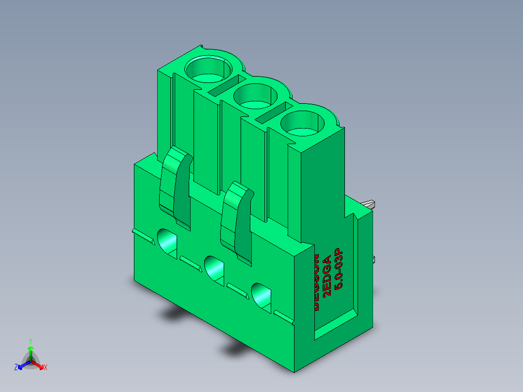 DEGSON 2EDG 系列 5.0mm 可插拔接线端子组-2EDGA-5.0-03P-14-00AH正等轴测图