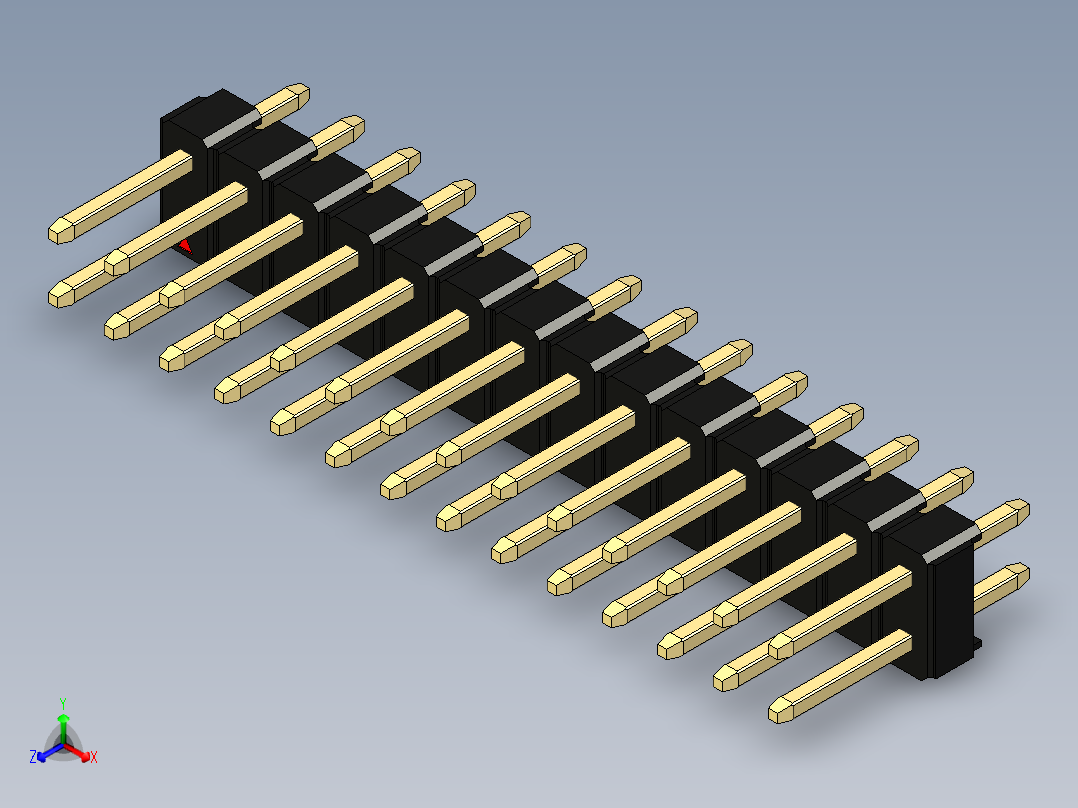彩色公头100mil（2.54mm）系列-DS1021_black_2x14p_100mil_Type1_rev1.0正等轴测图