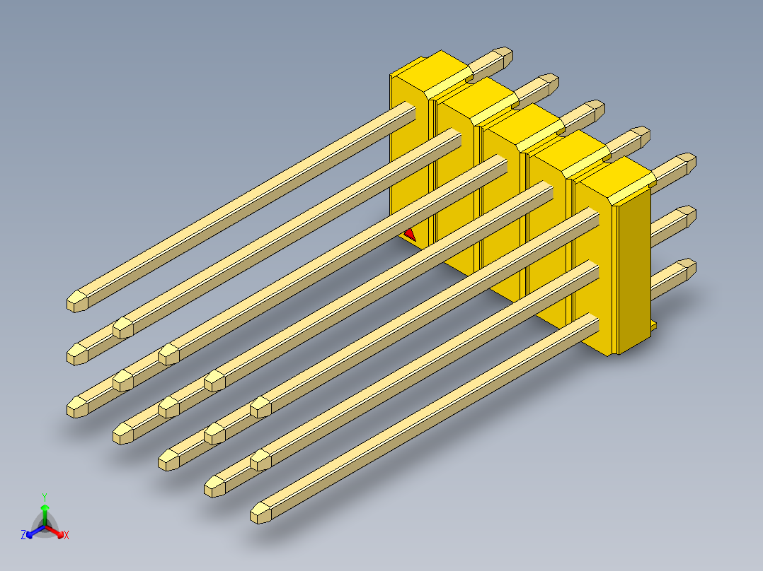 彩色公头100mil（2.54mm）系列-DS1021_yellow_3x05p_100mil_Type19_rev1.0正等轴测图