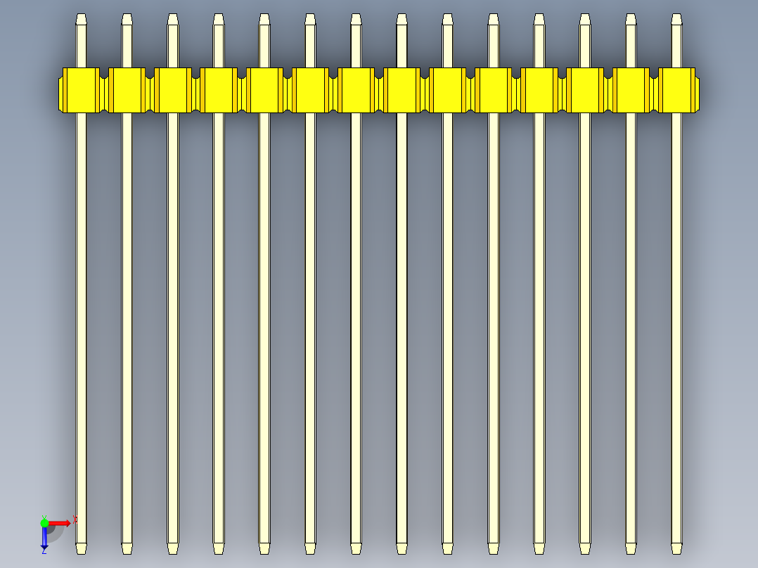 彩色公头100mil（2.54mm）系列-DS1021_yellow_3x14p_100mil_Type43_rev1.0俯视图