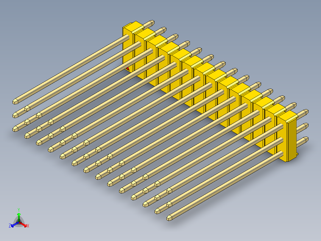 彩色公头100mil（2.54mm）系列-DS1021_yellow_3x14p_100mil_Type43_rev1.0正等轴测图