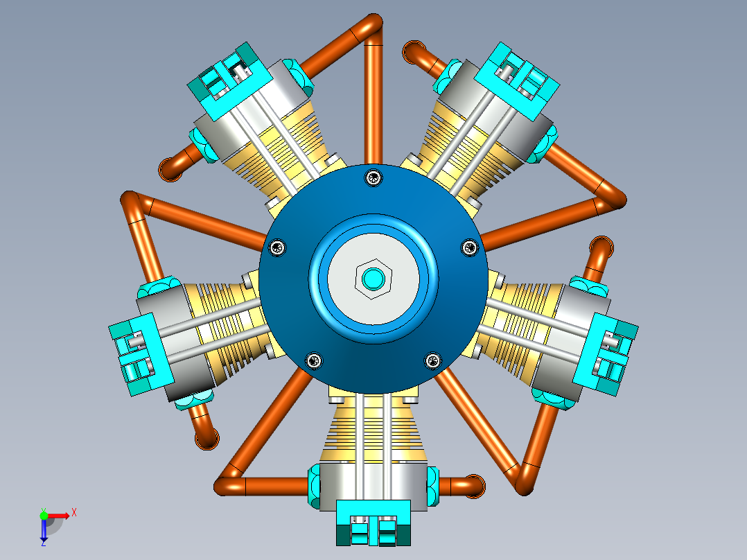 五缸星型飞机发动机俯视图