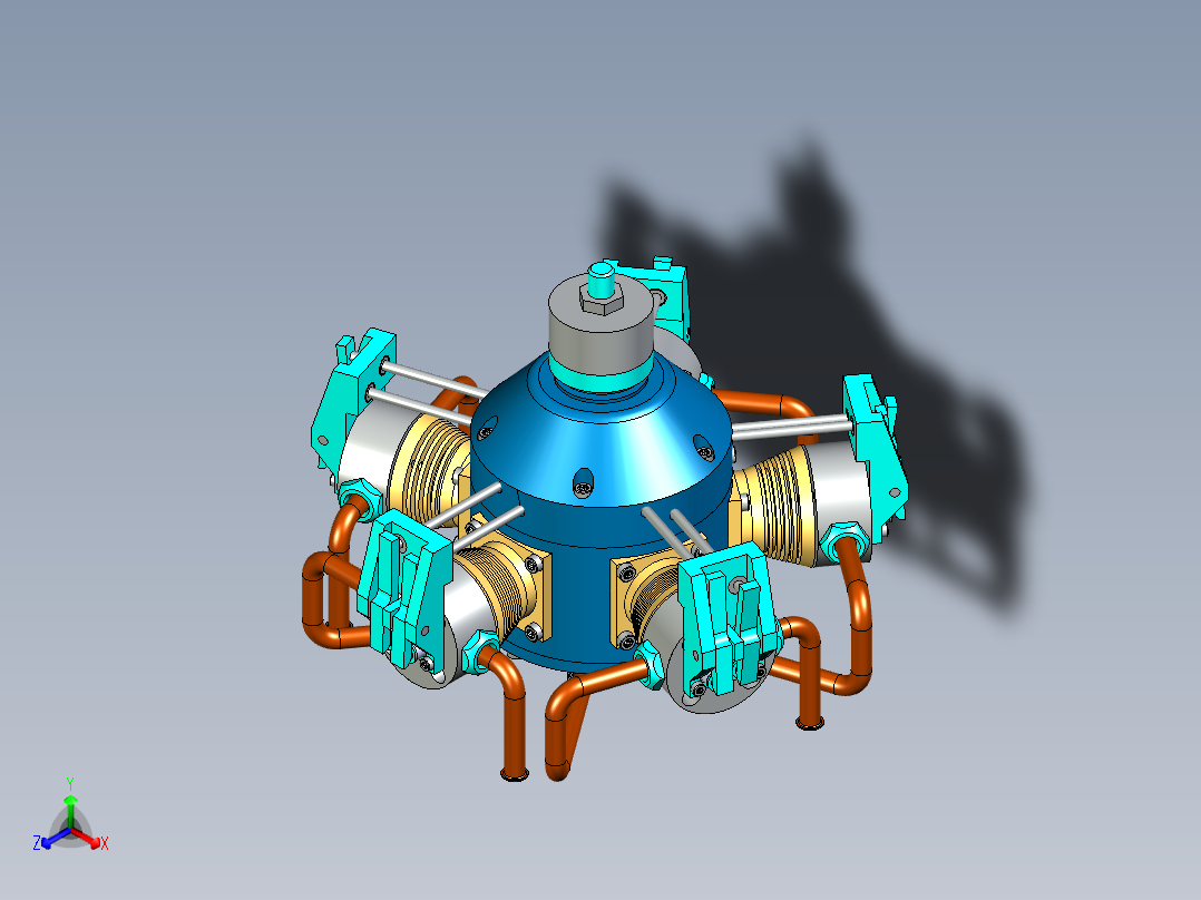 五缸星型飞机发动机正等轴测图