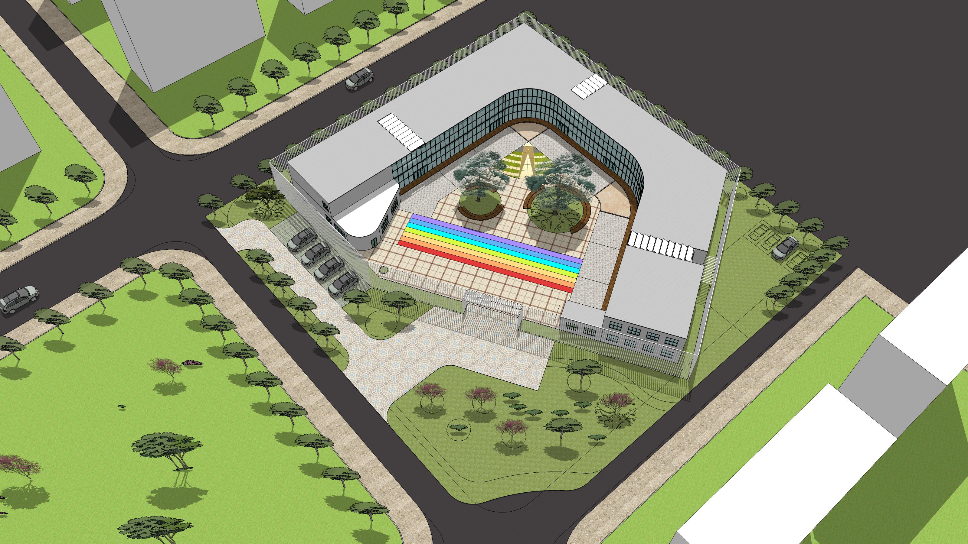 J113-简约现代风格6班2层幼儿园建筑设计方案CAD图纸SU模型素材