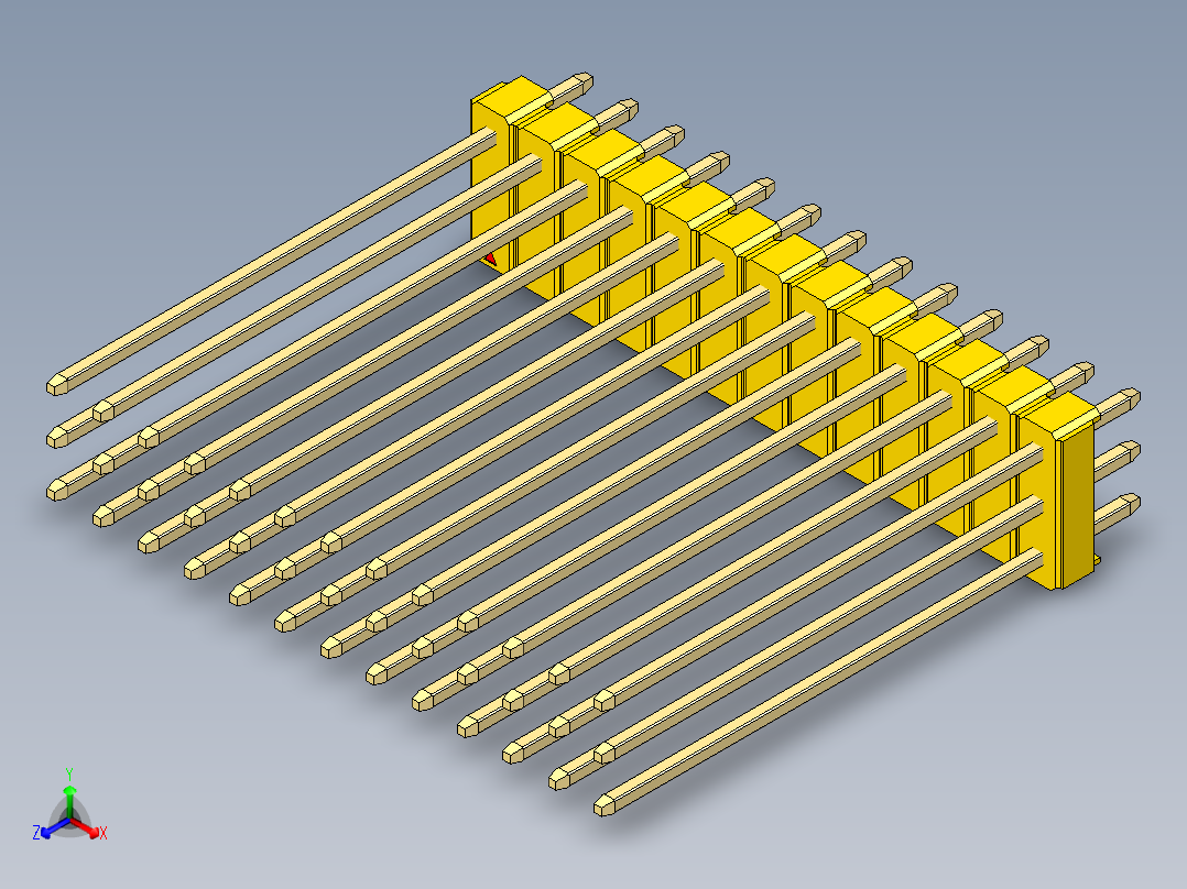 彩色公头100mil（2.54mm）系列-DS1021_yellow_3x13p_100mil_Type43_rev1.0正等轴测图