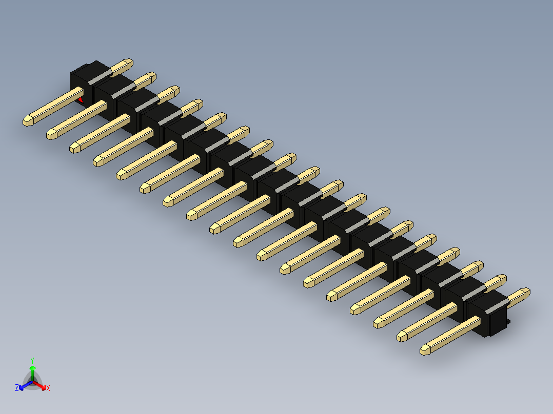彩色公头100mil（2.54mm）系列-DS1021_black_1x18p_100mil_Type1_rev1.0正等轴测图
