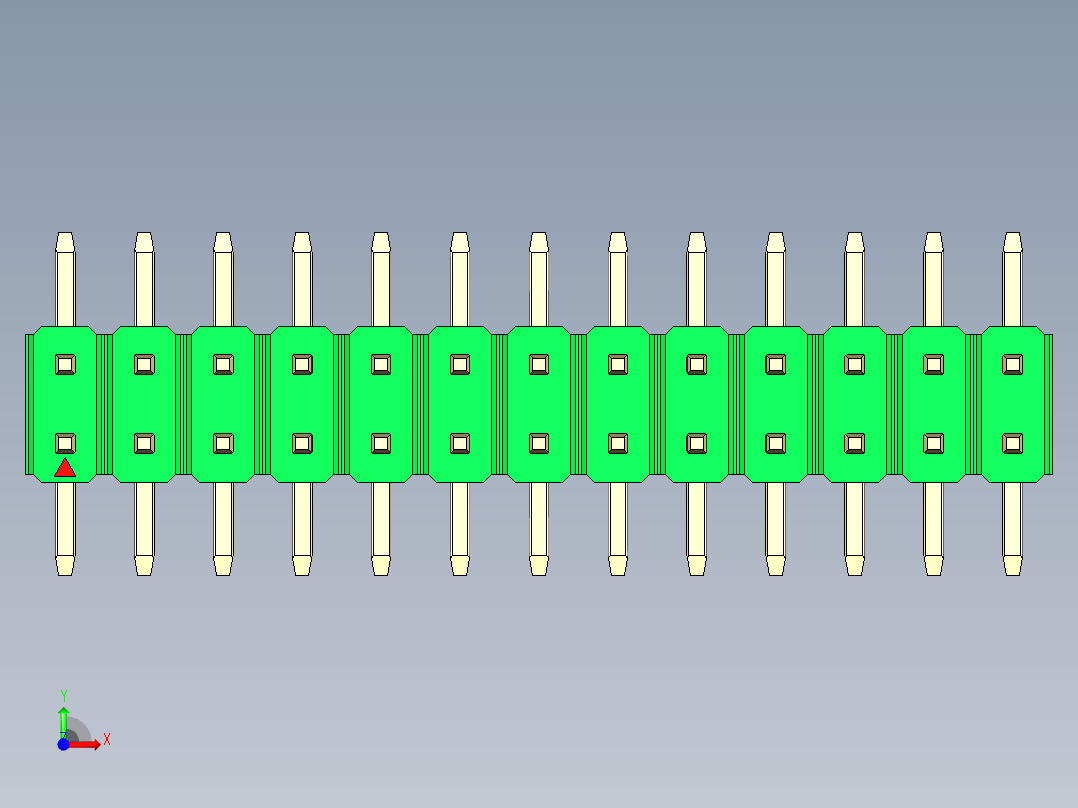 彩色公排针 100mil 2.54mm 系列-DS1022_green_26p_100mil_TypeSMT_rev1.0前视图