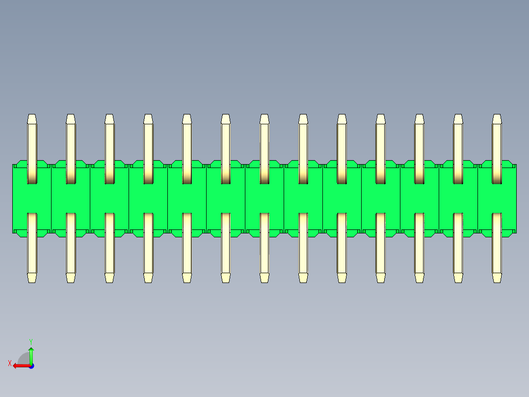 彩色公排针 100mil 2.54mm 系列-DS1022_green_26p_100mil_TypeSMT_rev1.0后视图