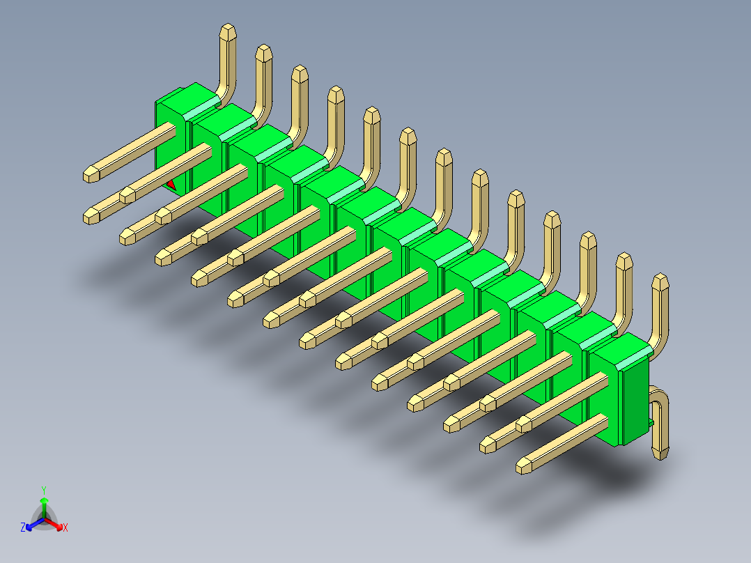 彩色公排针 100mil 2.54mm 系列-DS1022_green_26p_100mil_TypeSMT_rev1.0正等轴测图