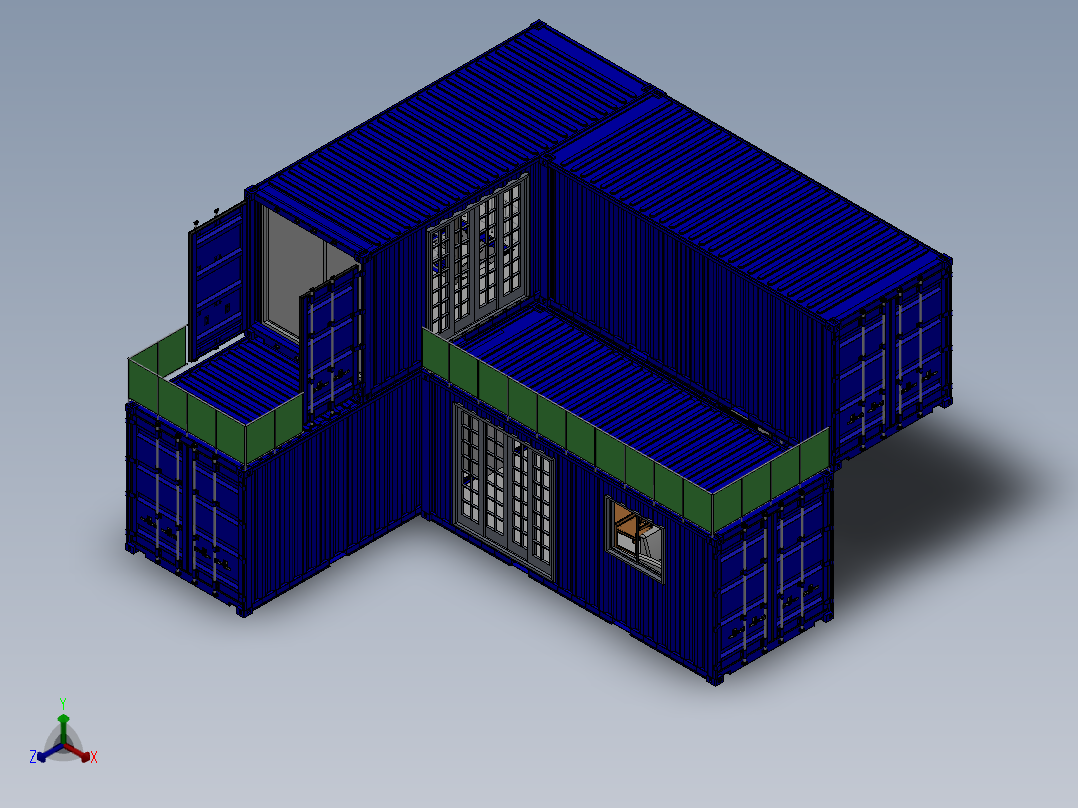 69米高的多层集装箱式房屋设计模型 SW STP IGS正等轴测图