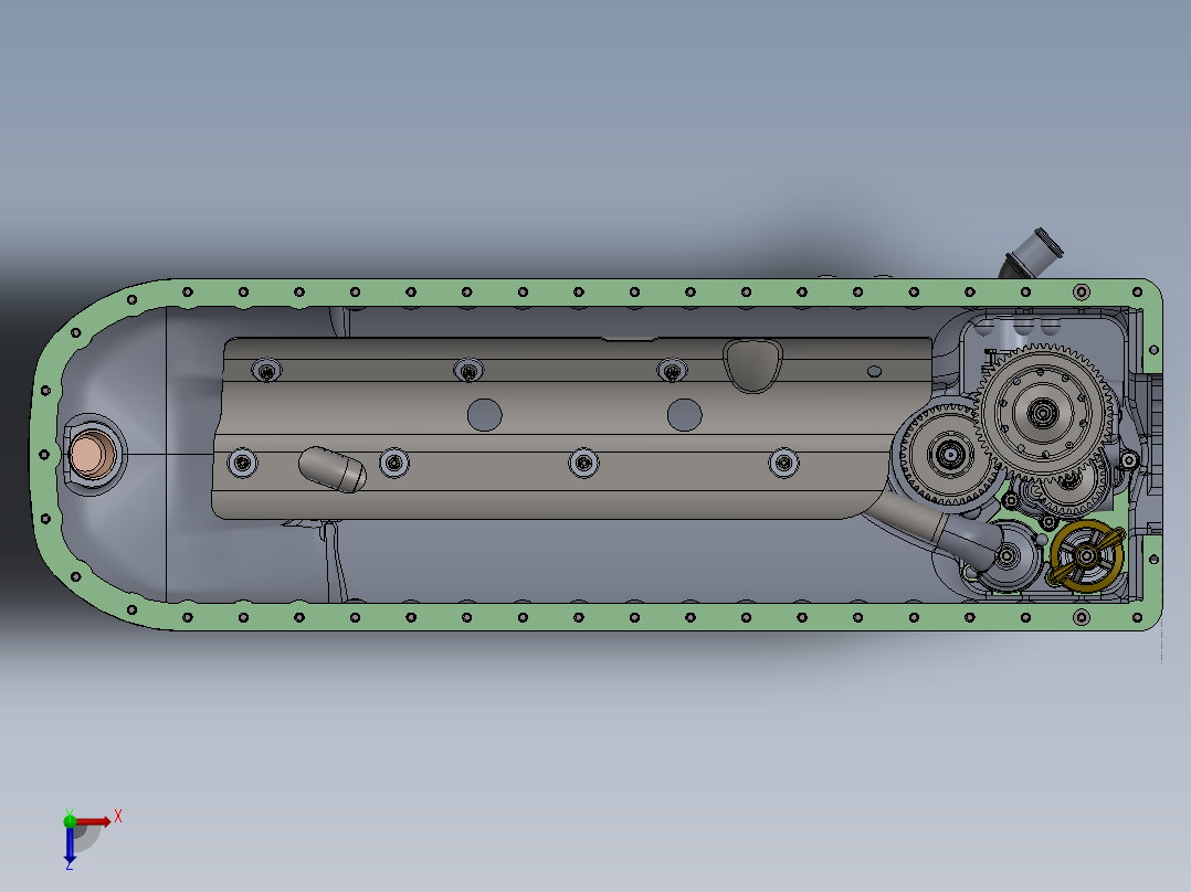 带清除剂和压力泵及齿轮的下曲轴箱组件俯视图