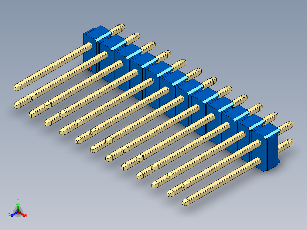 彩色公头100mil（2.54mm）系列-DS1021_blue_2x12p_100mil_Type5_rev1.0正等轴测图