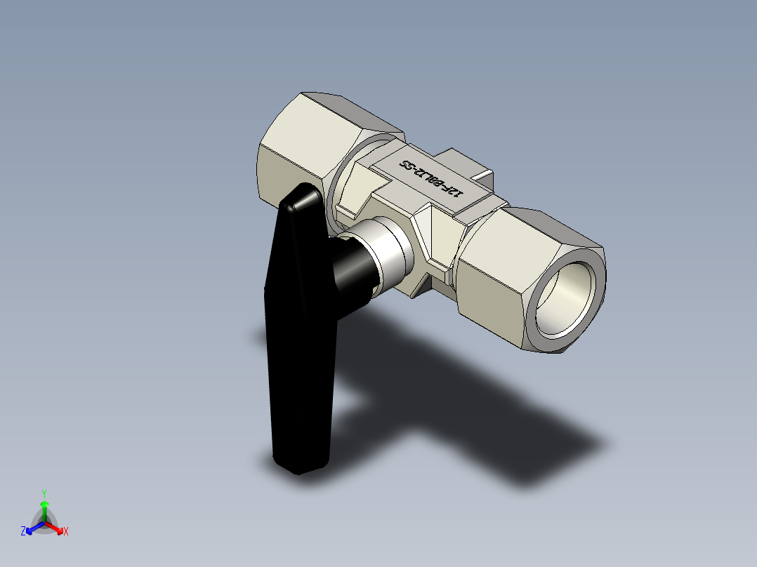 派克B系列双向球阀，不锈钢阀体，3-4“FNPT端口，定向手柄，PCTFE阀座，聚四氟乙烯密封件正等轴测图