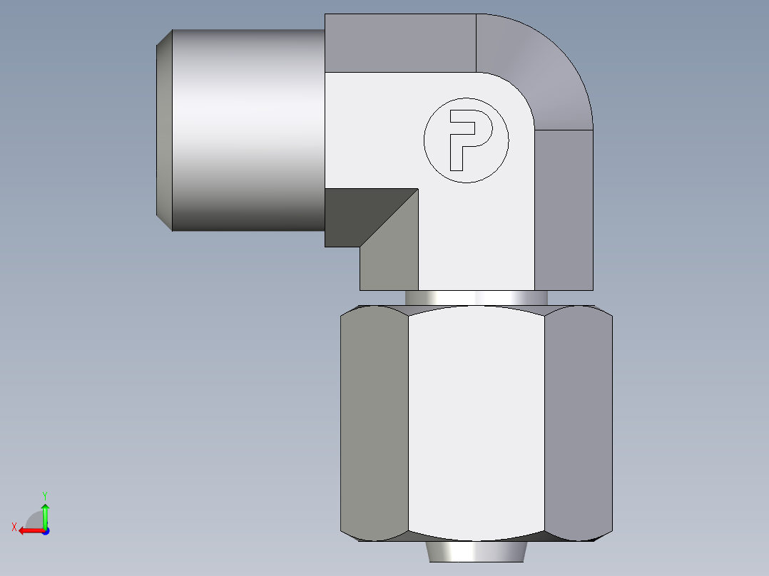 卡套式工业通用硬管接头EO_Swivel_nut_elbow_EW06LOMD71后视图