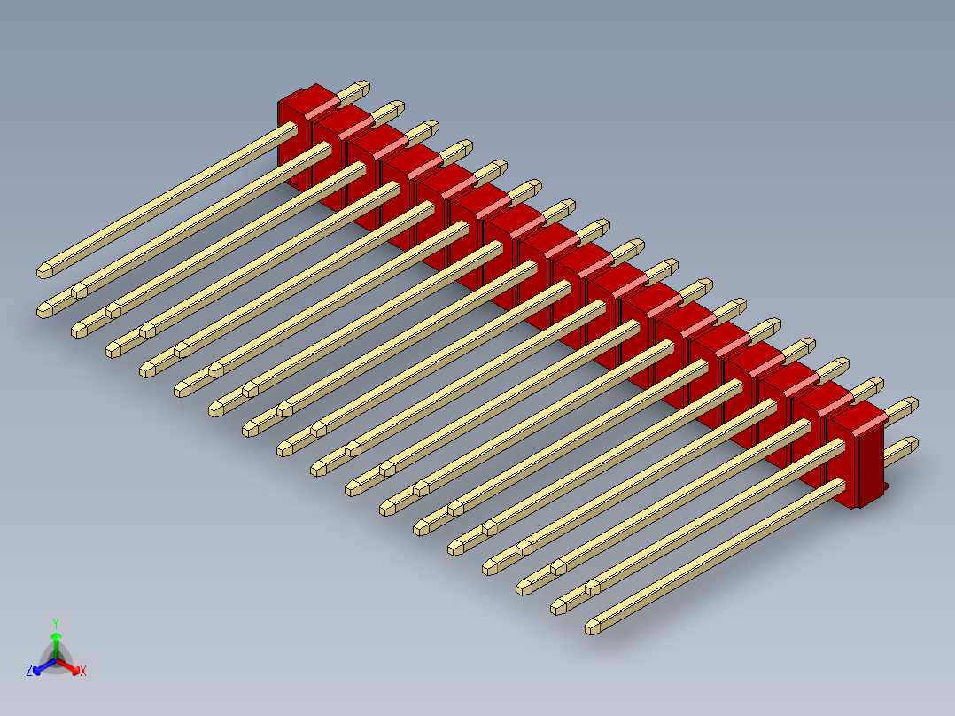 彩色公头100mil（2.54mm）系列-DS1021_red_2x17p_100mil_Type19_rev1.0正等轴测图