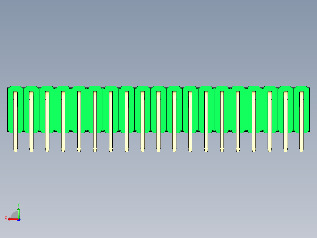 彩色公排针 100mil 2.54mm 系列-DS1022_green_3x19p_100mil_TypeD_rev1.0后视图