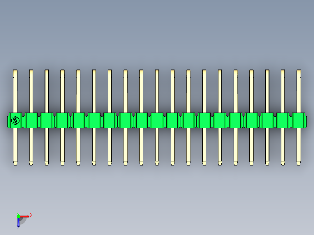 彩色公排针 100mil 2.54mm 系列-DS1022_green_3x19p_100mil_TypeD_rev1.0俯视图