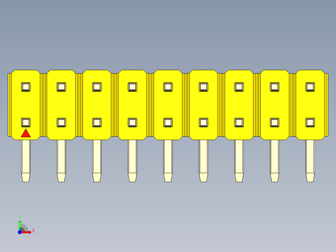 彩色公排针 100mil 2.54mm 系列-DS1022_yellow_2x09p_100mil_TypeD_rev1.0前视图