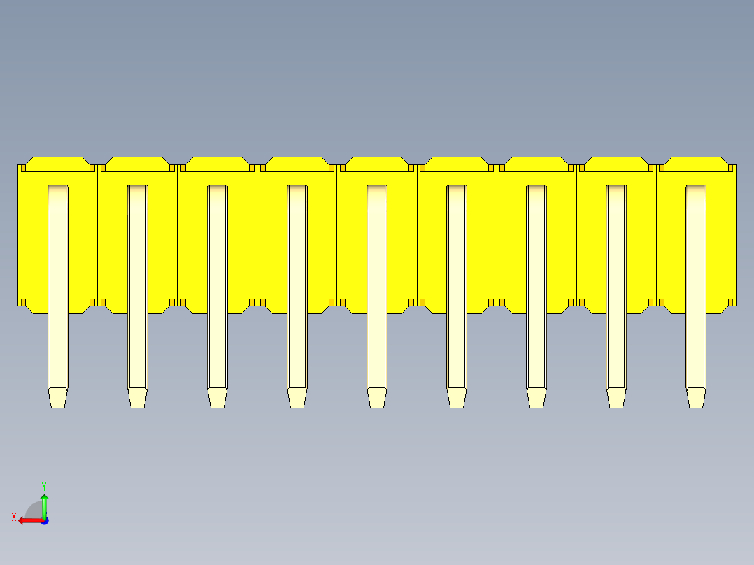 彩色公排针 100mil 2.54mm 系列-DS1022_yellow_2x09p_100mil_TypeD_rev1.0后视图