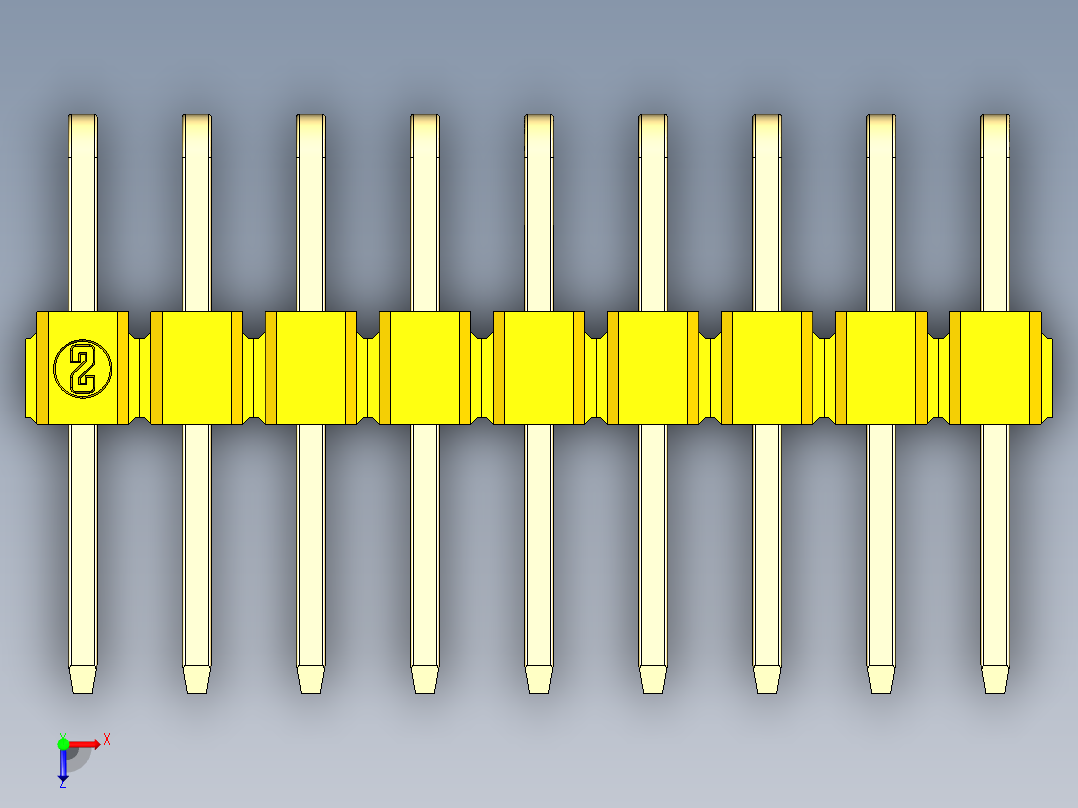 彩色公排针 100mil 2.54mm 系列-DS1022_yellow_2x09p_100mil_TypeD_rev1.0俯视图