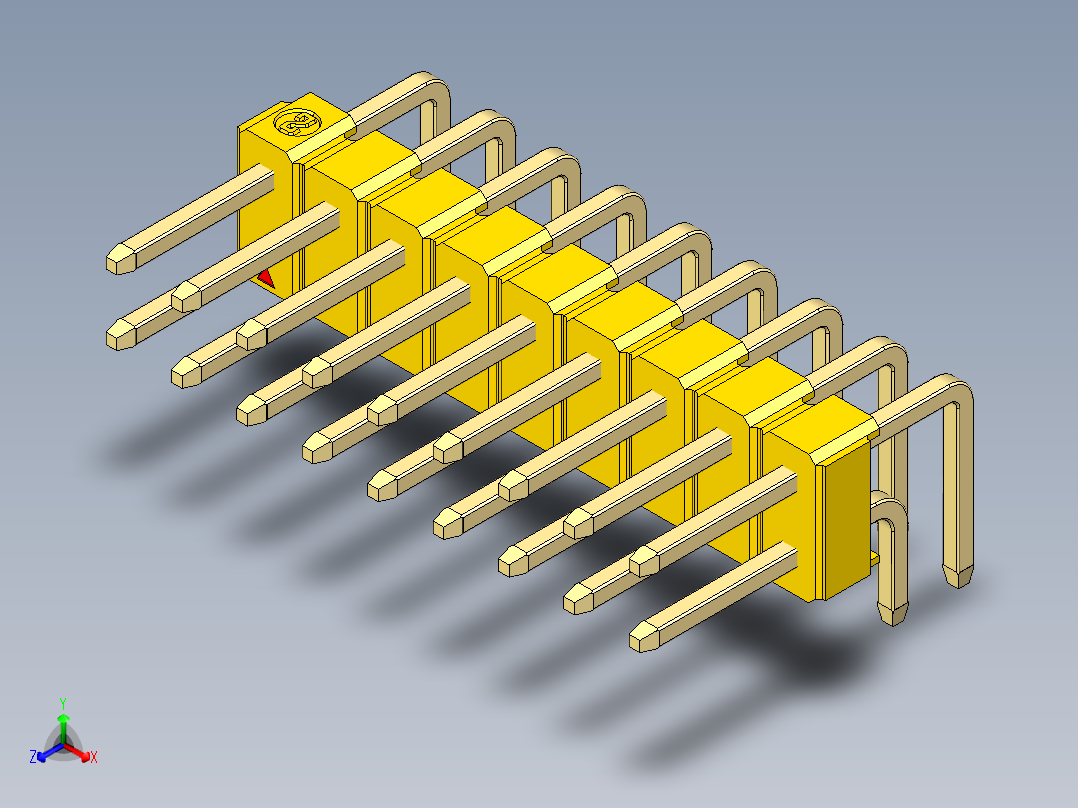 彩色公排针 100mil 2.54mm 系列-DS1022_yellow_2x09p_100mil_TypeD_rev1.0正等轴测图