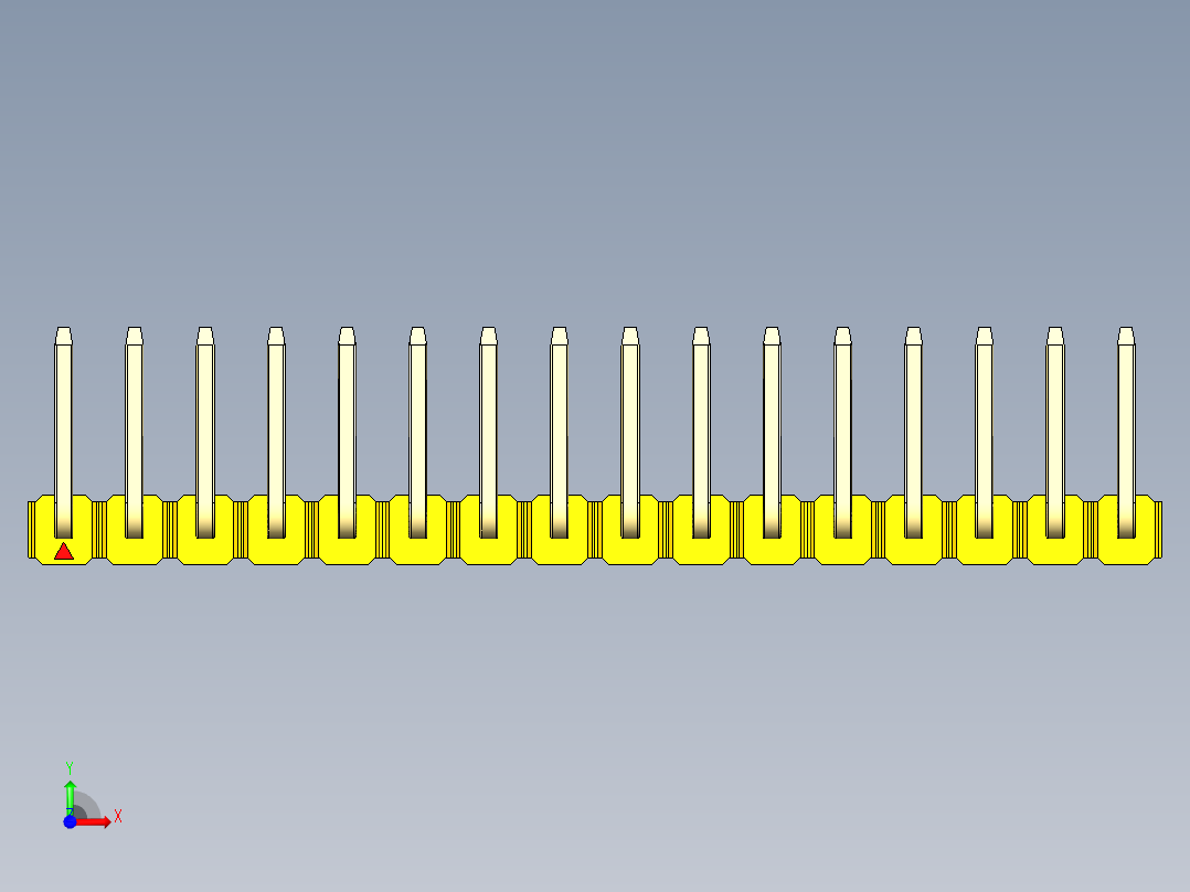 彩色公排针 100mil 2.54mm 系列-DS1022_yellow_16p_100mil_TypeU_rev1.0前视图